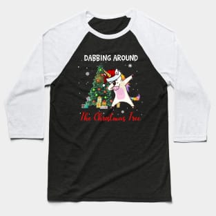 Dabbing Unicorn Around The Christmas Tree Funny Baseball T-Shirt